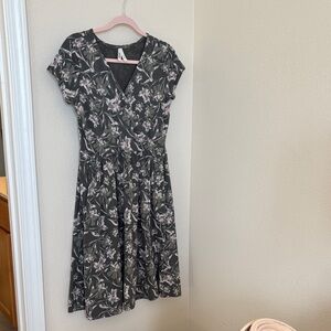 Pact Green Crossover Fit and Flare Dress